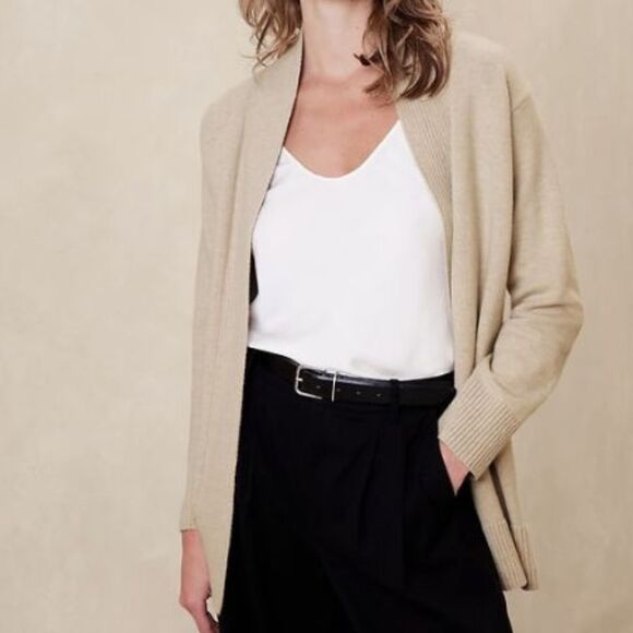 NWT Banana Republic Women's 2XL Ribbed Cream Beige Long Open Soft Cardigan - Picture 13 of 13